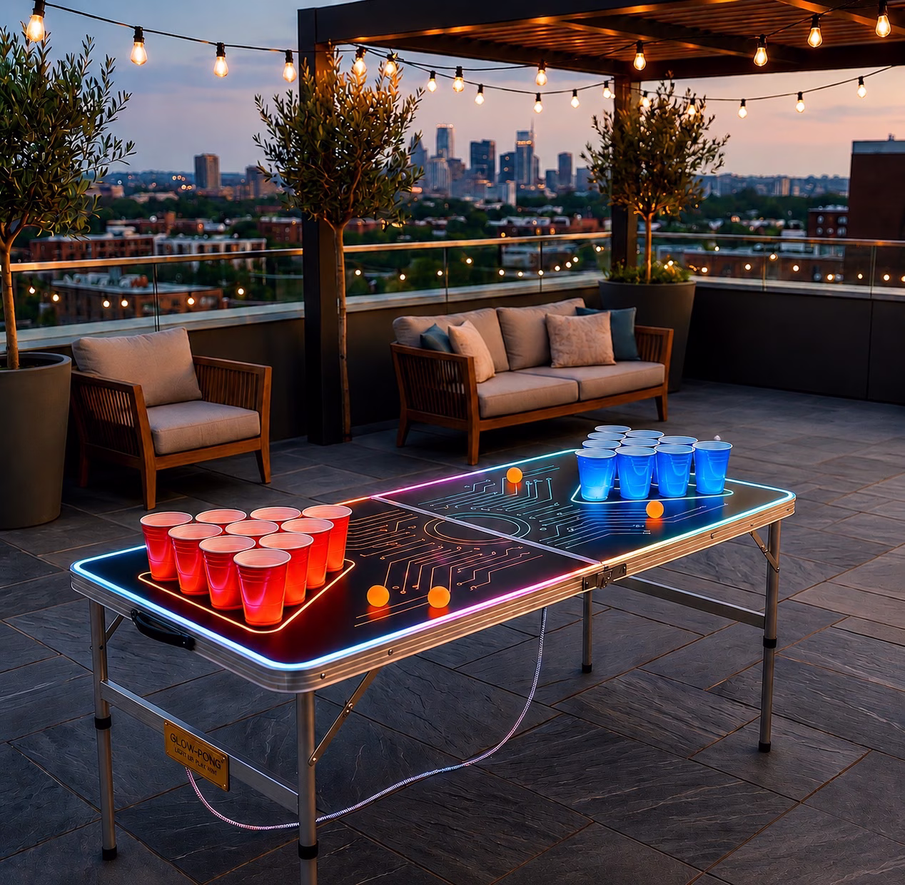 Klappbarer Bier Pong Tisch mit LED-Beleuchtung mieten Berlin