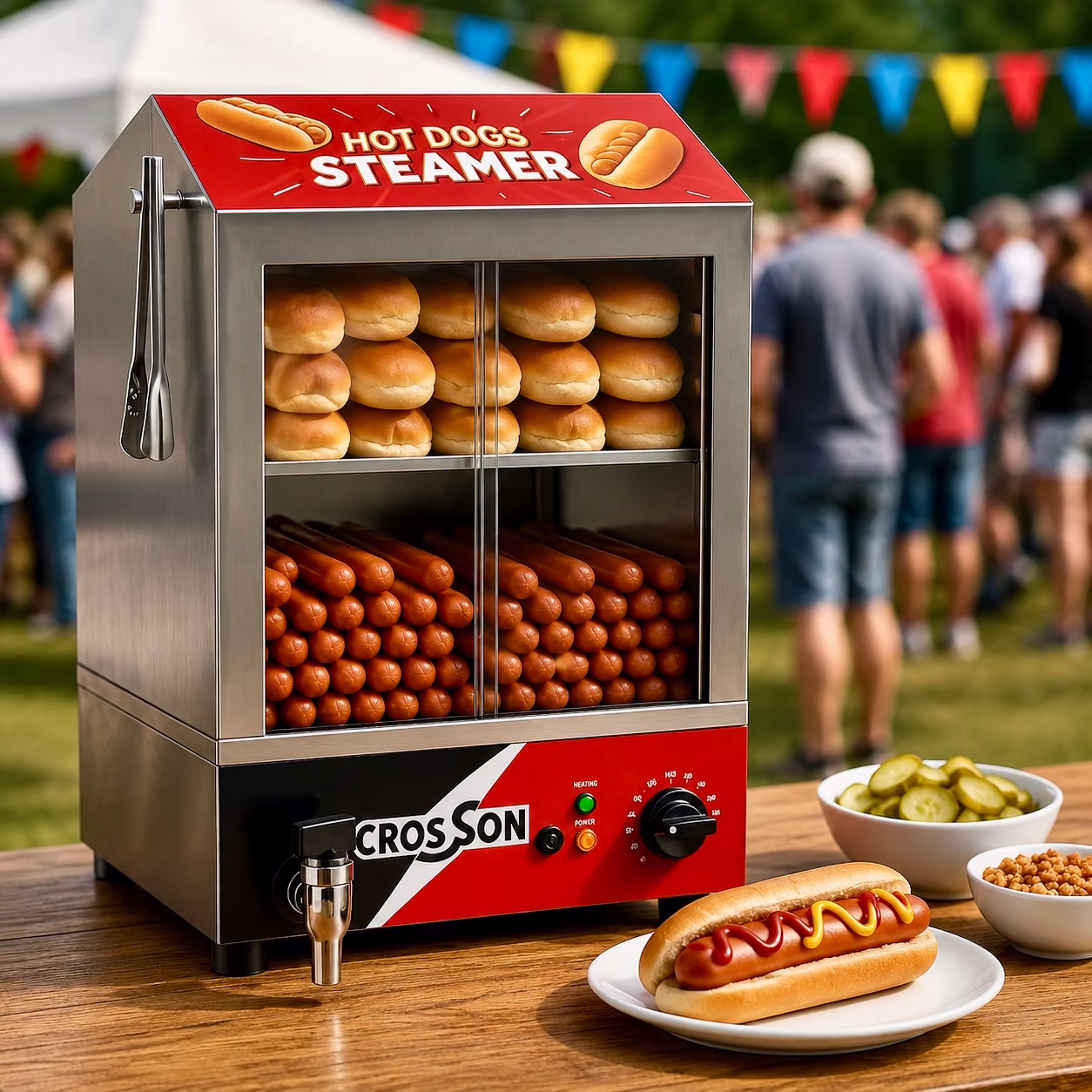 Hotdog-Dampfer mit Würstchen und Brötchen für Veranstaltungen mieten Berlin