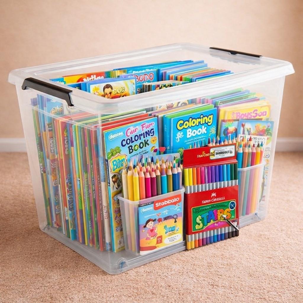 Mal- und Stickerbox mit Malbüchern, Buntstiften und Stempeln mieten Berlin