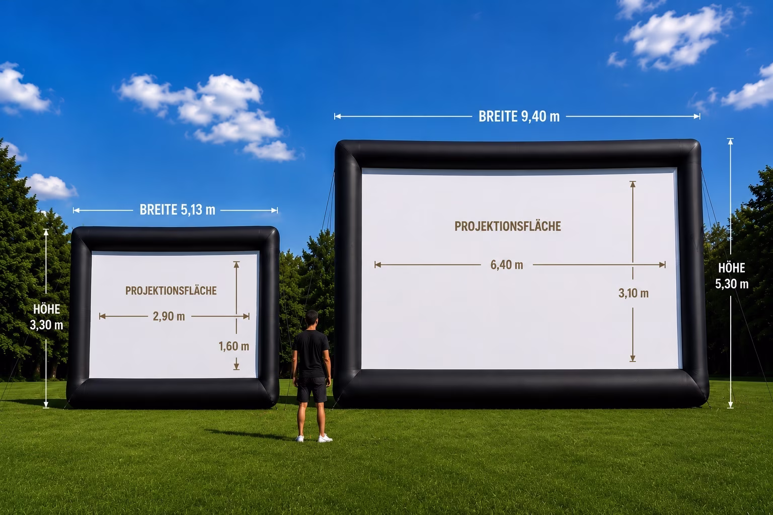 Vergleich der Projektionsflächen von Outdoor-Kino Großbild und MegaScreen