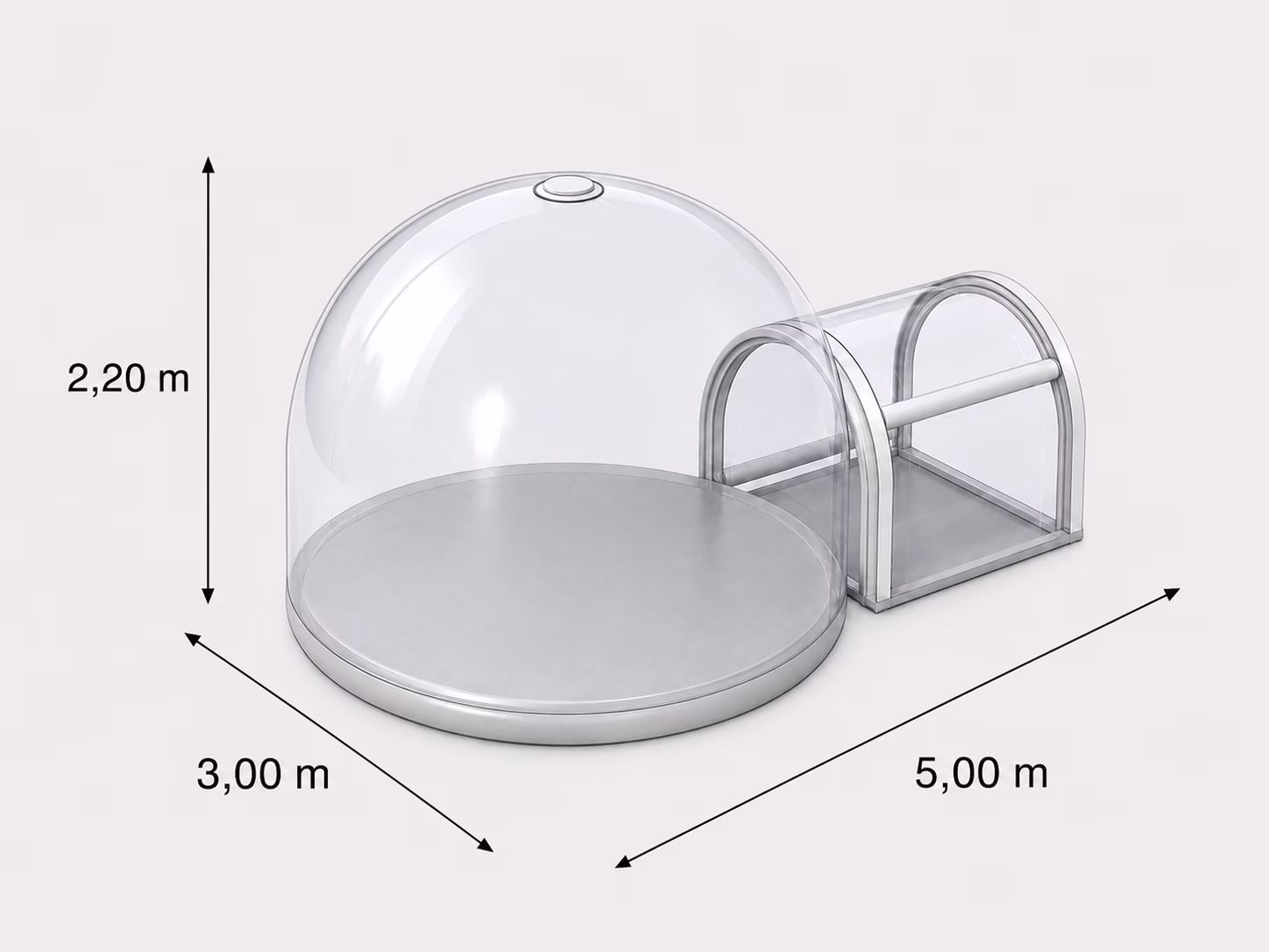 Maßzeichnung Bubble House Standard mit Länge, Breite und Höhe
