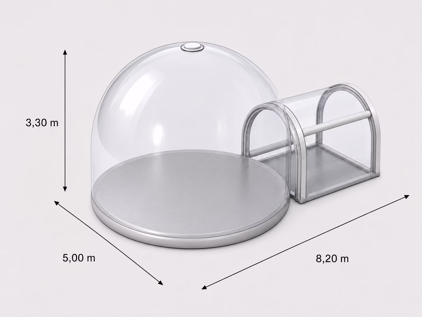 Maßzeichnung Bubble House XL mit Länge, Breite und Höhe