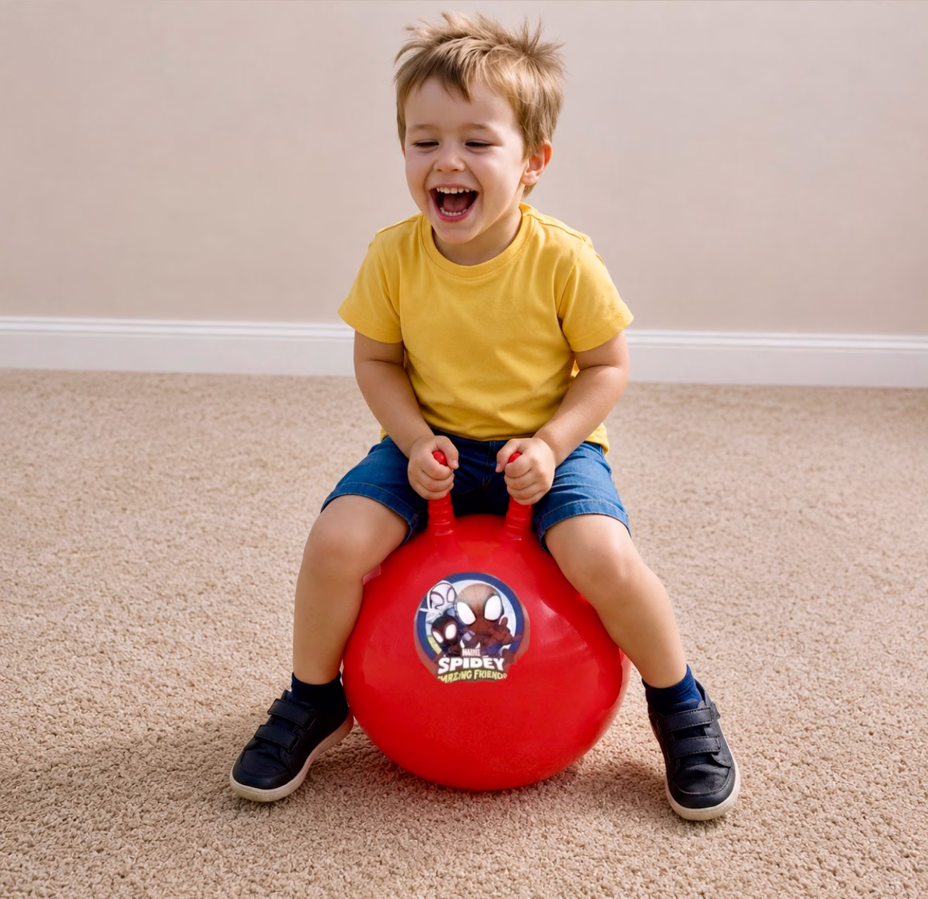Hüpfsitzball im Spidey-Design für Kinder mieten Berlin