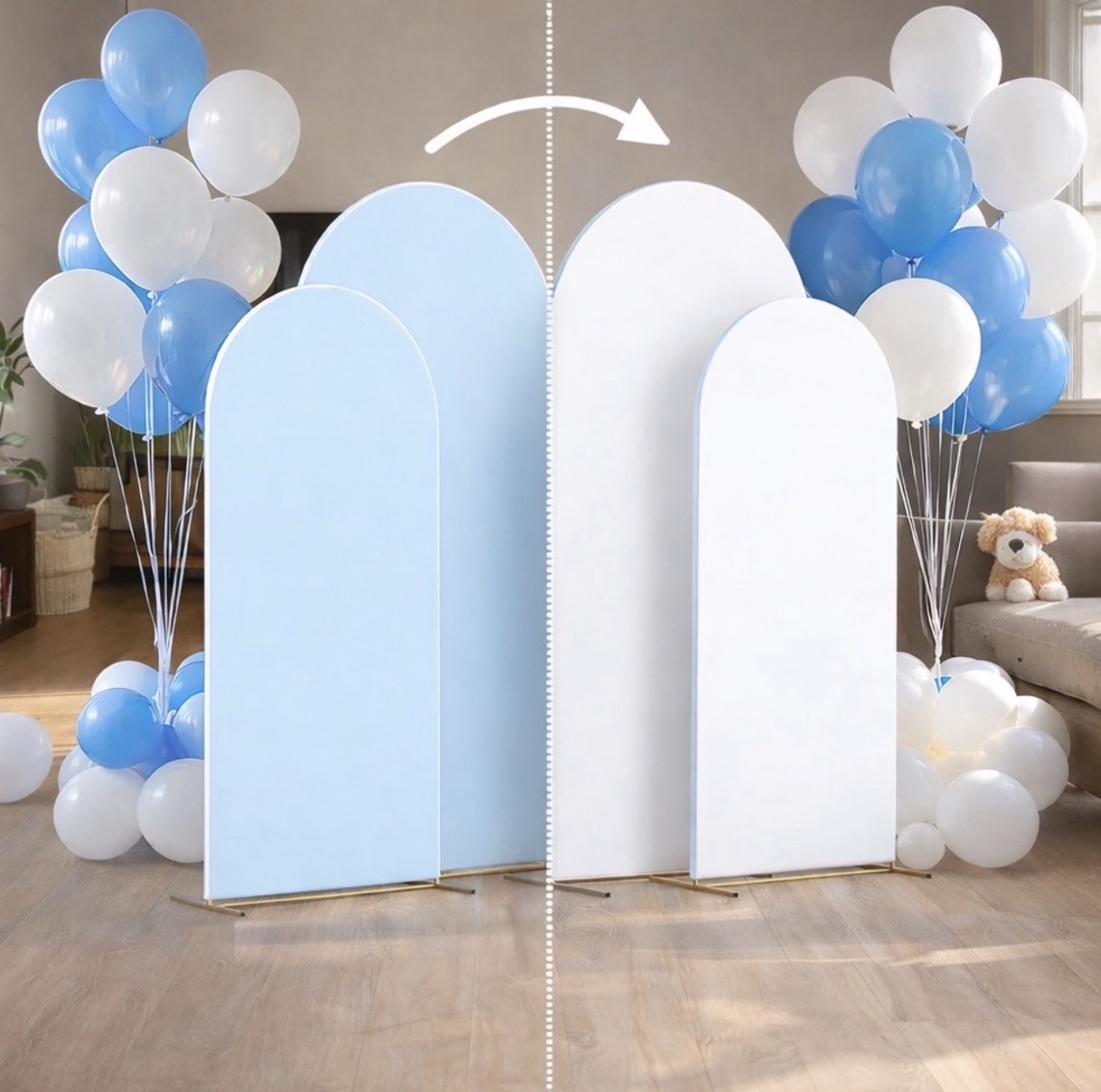Backdrop-Set Blau Weiß Gender Reveal Berlin